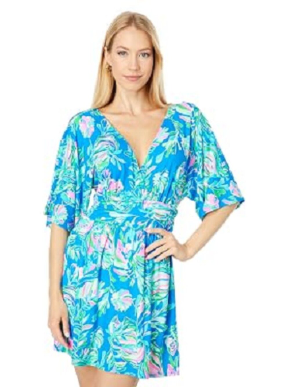 Lilly Pulitzer Colorful Parigi Skort Romper In Blue Flare Fancy Fins Size Large